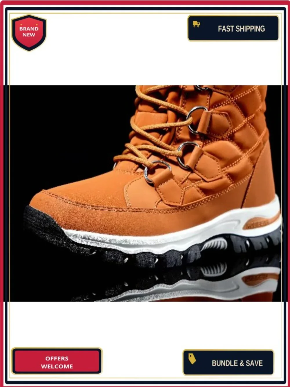Women's Mid-Calf Snow Boots with Faux Fur Lining, Water Resistant Lace-Up